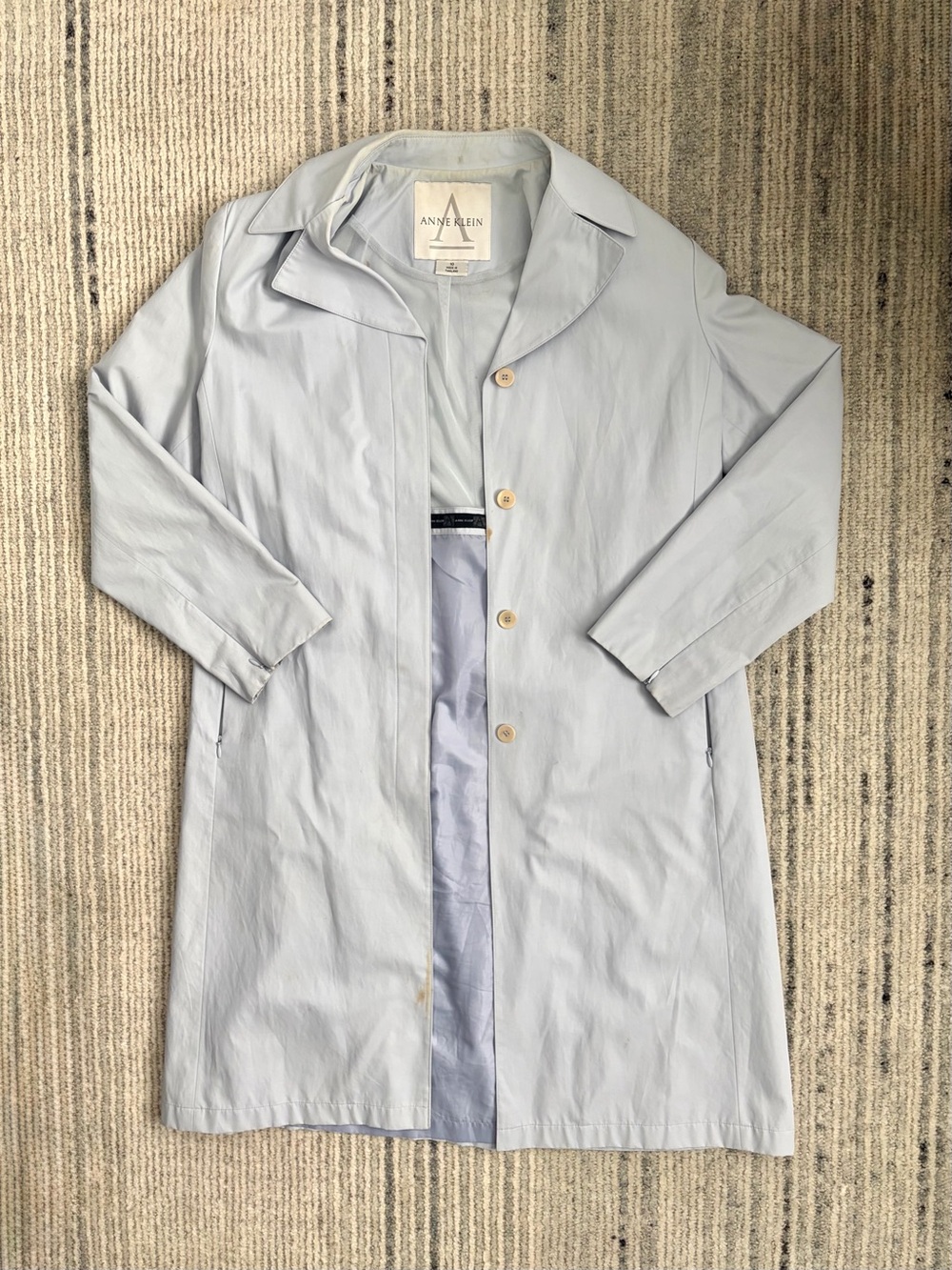 Anne Klein Pale Blue Single-Row Trench Coat Size 10